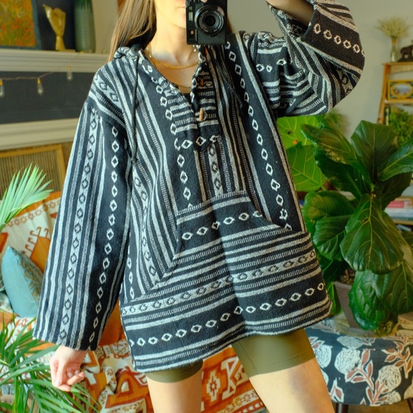 Authentic Bosnian hand woven thick cotton 90s / Y2K BOGO surfer pullover - Picture 2 of 8